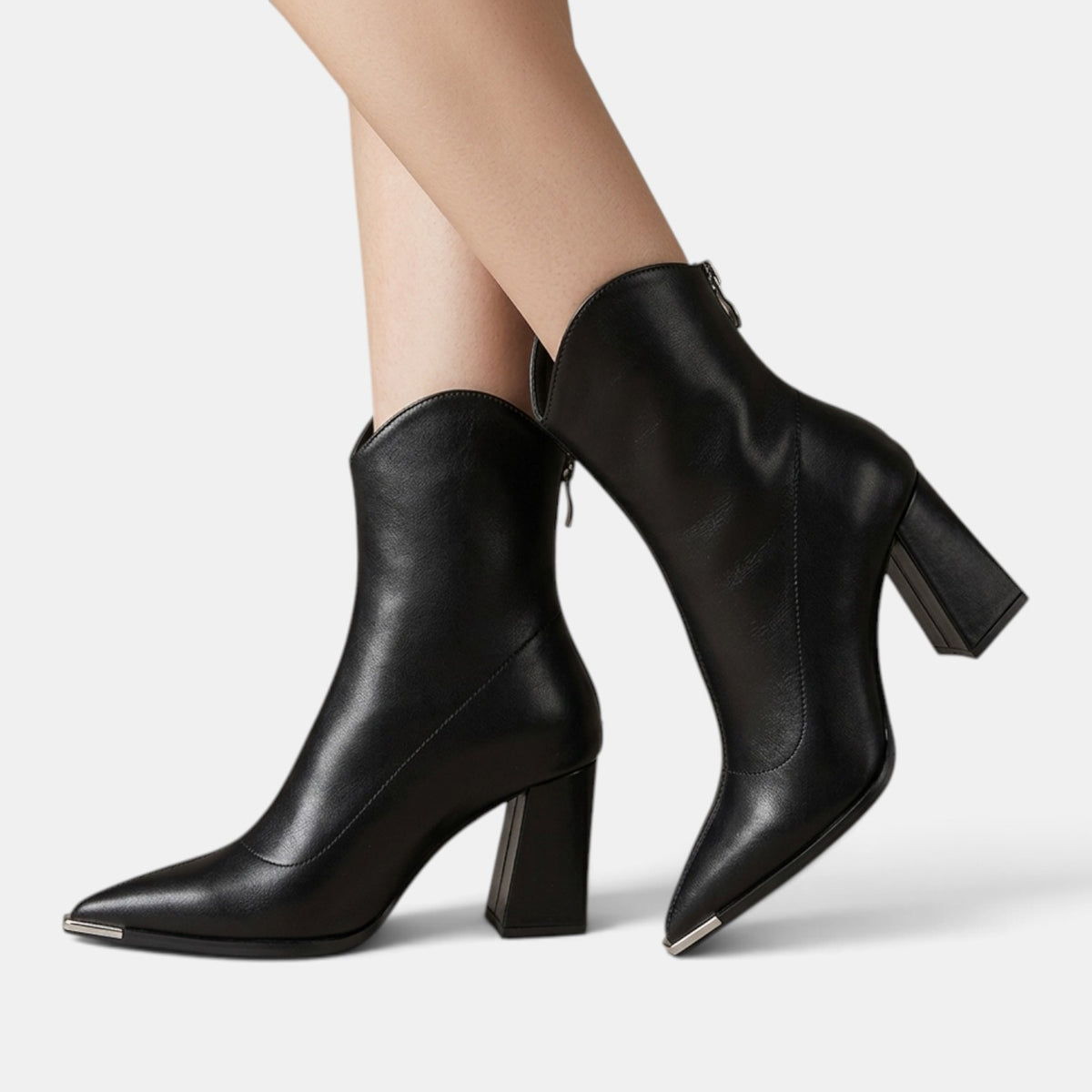 Botines Mujer Punta Fina Tacón Grueso