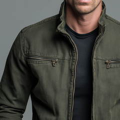 Chaqueta Verde Vintage para Hombre con Cuello Mao