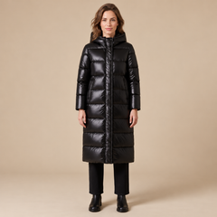 Women's Black Long Hooded Puffer Coat - Quilted Winter Parka