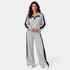 Conjunto de Punto a Rayas con Ribete Contraste para Mujer