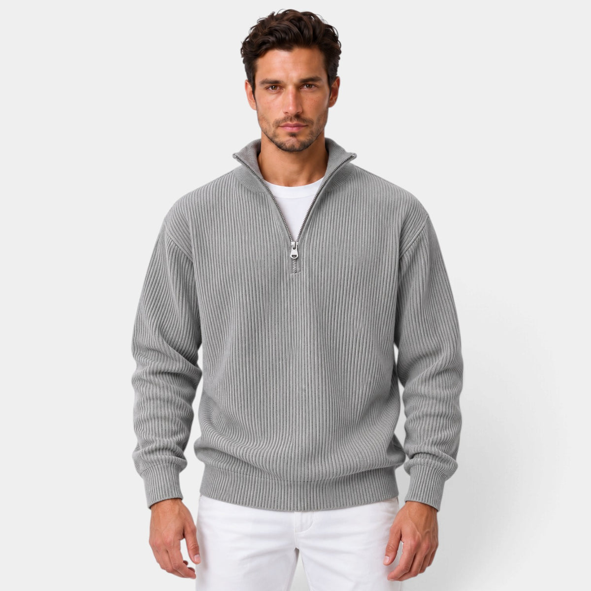 Men's Slim Fit Corduroy Zip-Up Sweater