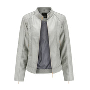 Chaqueta Biker Mujer Cropped en Polipiel con Cuello Alto