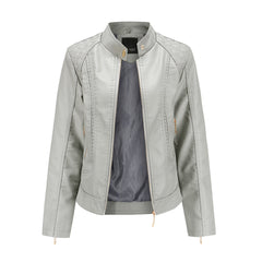 Chaqueta Biker Mujer Cropped en Polipiel con Cuello Alto