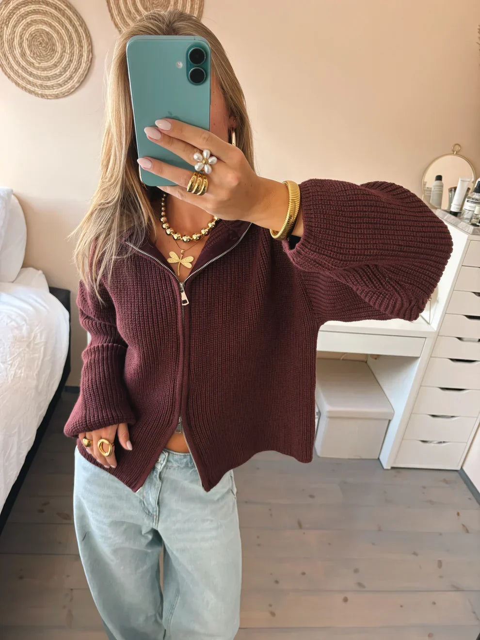 Women's Oversized Chunky Knit Cardigan with Zipper