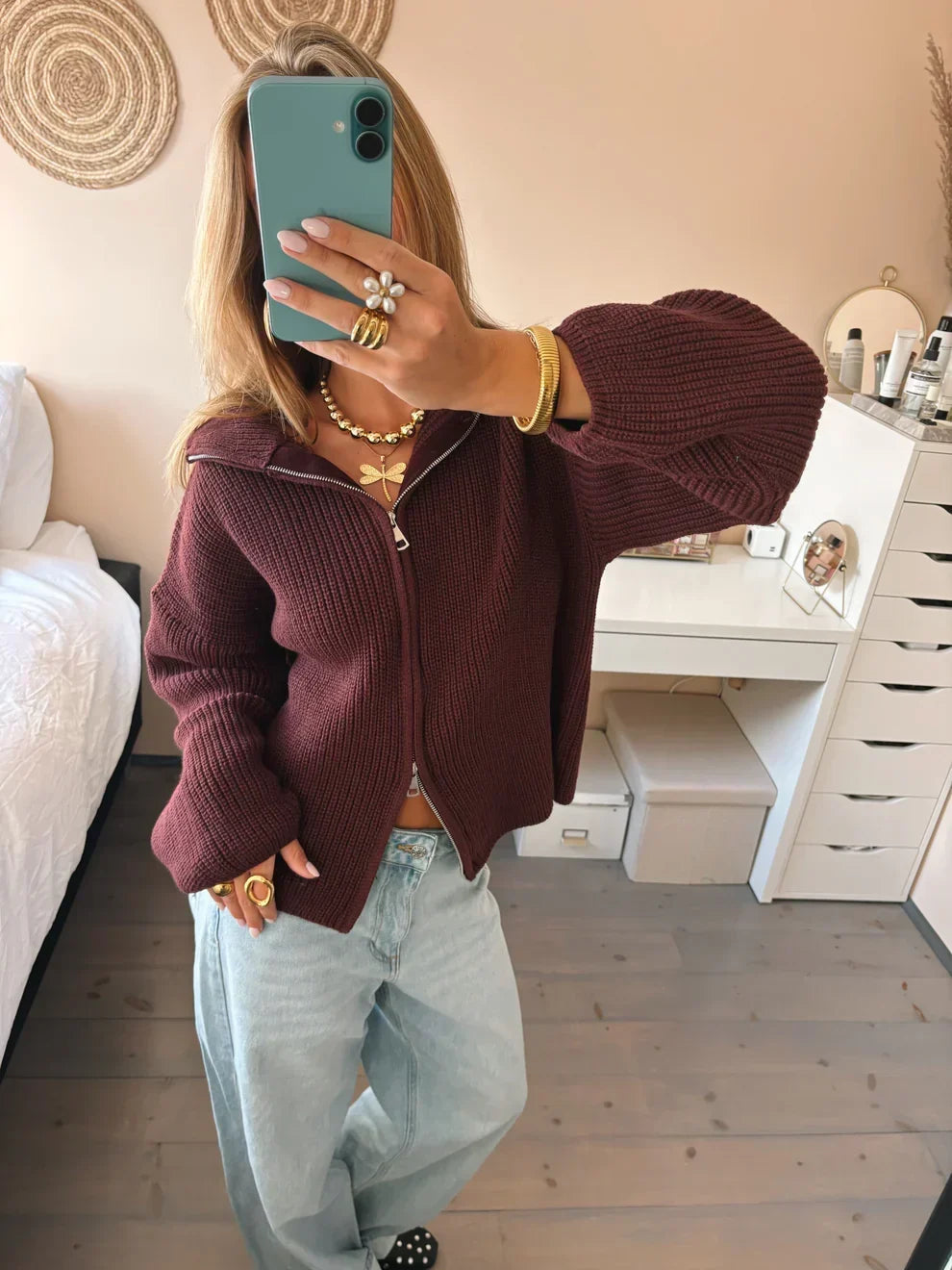 Women's Oversized Chunky Knit Cardigan with Zipper
