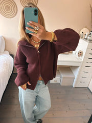Women's Oversized Chunky Knit Cardigan with Zipper