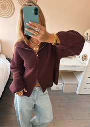 Women's Oversized Chunky Knit Cardigan with Zipper