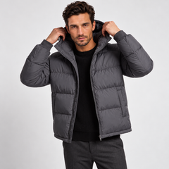 Chaqueta Acolchada con Capucha para Hombre, Cierre de Cremallera