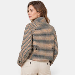 Women's Brown Houndstooth Cropped Jacket - High Neck