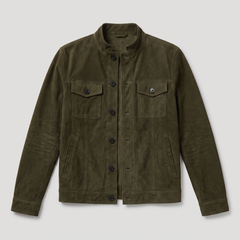 Men's Faux Suede Button-Up Trucker Jacket
