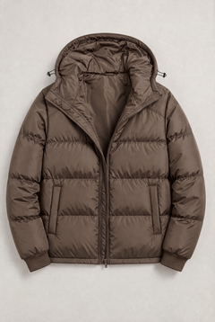 Chaqueta Acolchada con Capucha para Hombre, Cierre de Cremallera