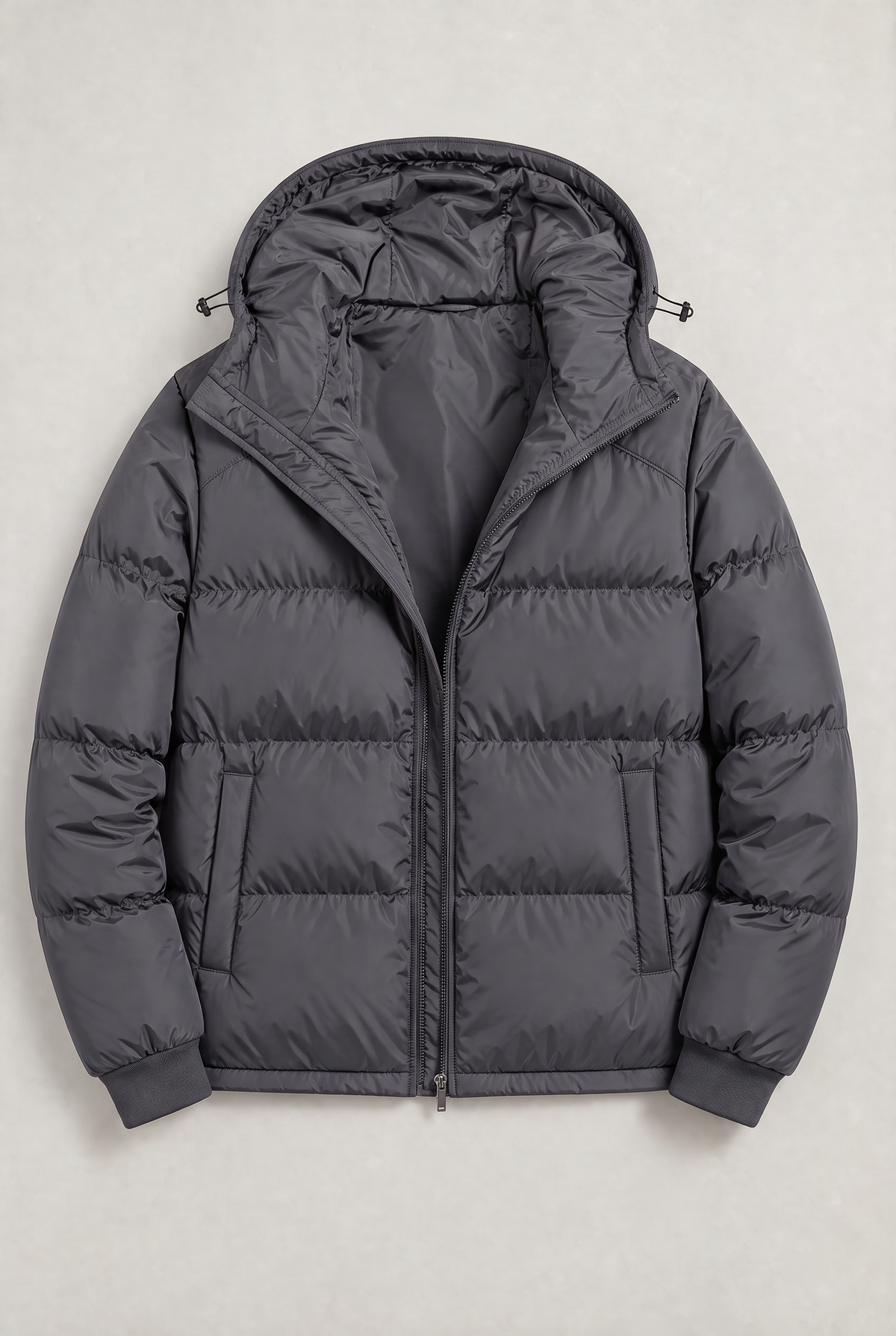 Chaqueta Acolchada con Capucha para Hombre, Cierre de Cremallera