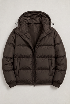 Chaqueta Acolchada con Capucha para Hombre, Cierre de Cremallera