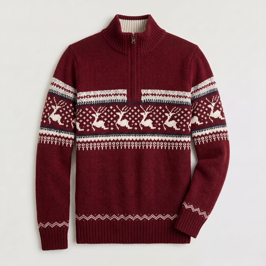 Jersey Navideño Hombre Fair Isle Media Cremallera