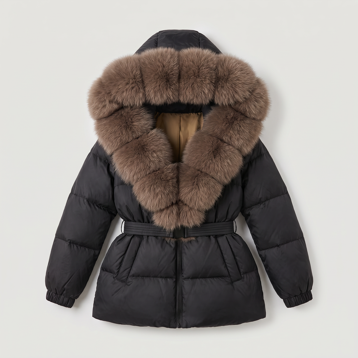 Women's Faux Leather Hooded Puffer Jacket - Quilted Winter Coat