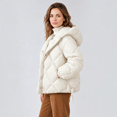 Women's Cropped Hooded Puffer Jacket - Loose Fit