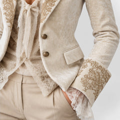 Blazer Mujer Marfil Bordado Entallado