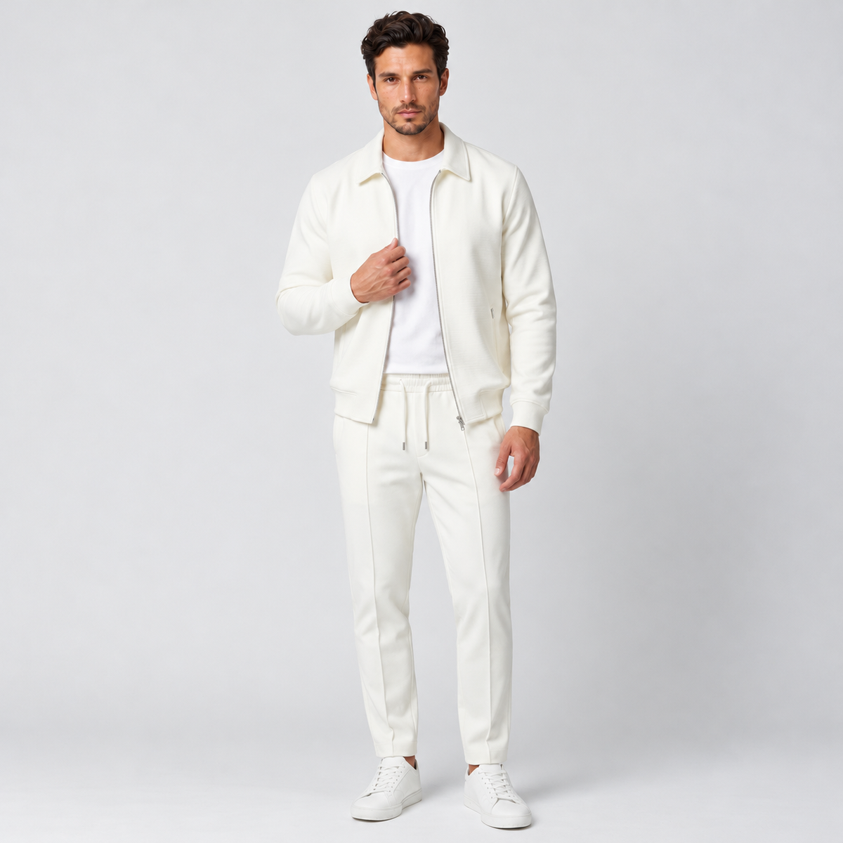 Men's Slim Fit Cotton Jacket and Pants Set - Two-Piece Casual Suit