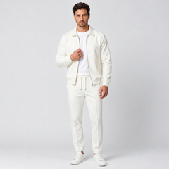 Men's Slim Fit Cotton Jacket and Pants Set - Two-Piece Casual Suit