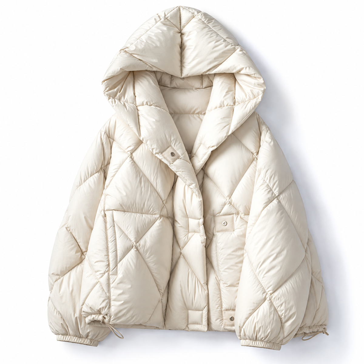 Women's Cropped Hooded Puffer Jacket - Loose Fit