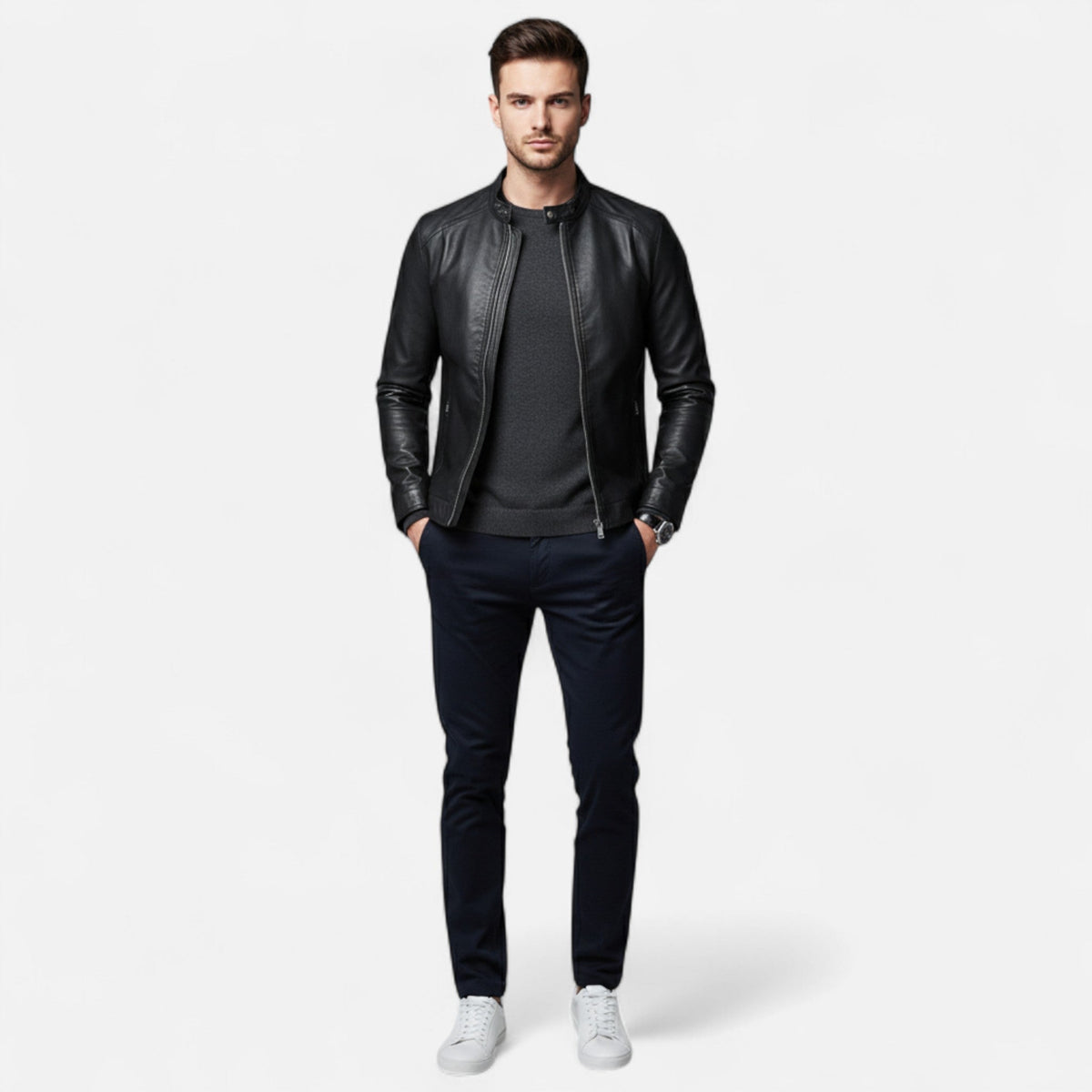 Chaqueta Biker Hombre de Cuero Sintético