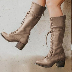 Botas Altas Mujer con Cordones y Tacón Grueso
