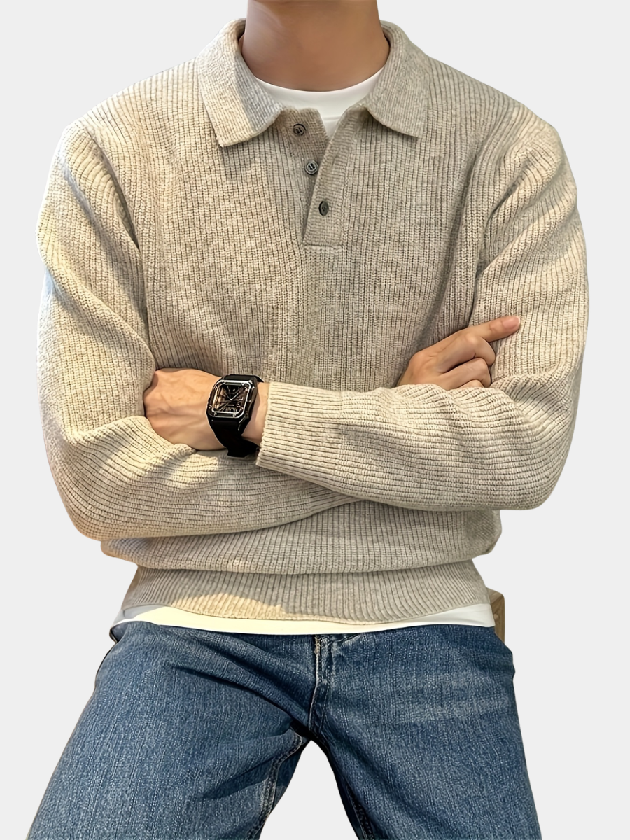 Jersey Polo Hombre Punto Canalé Manga Larga