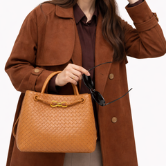 Women's Woven Vegan Leather Tote Bag - Everyday Shoulder Bag