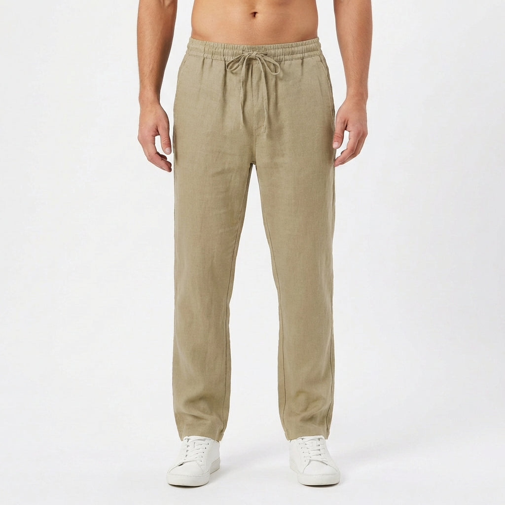 Pantalón Hombre Lino con Cintura Elástica Casual Verano