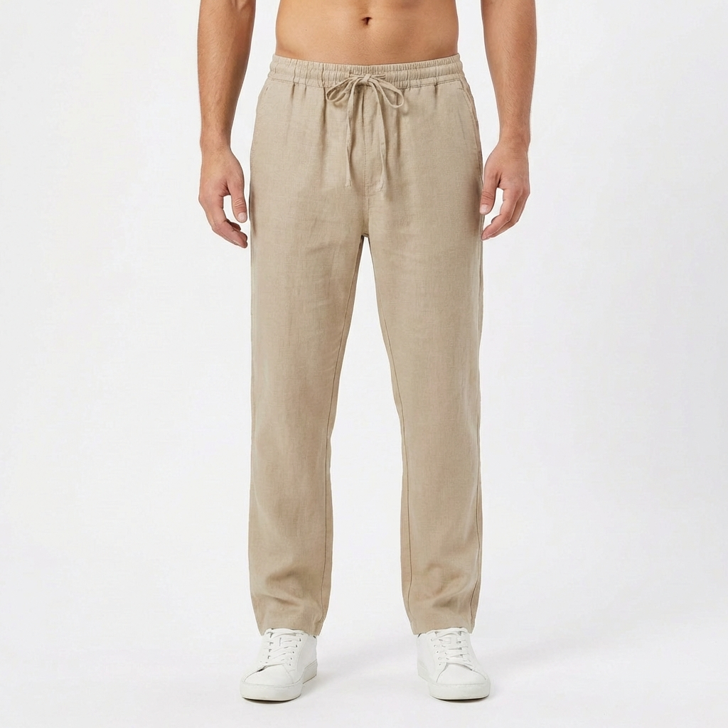 Pantalón Hombre Lino con Cintura Elástica Casual Verano