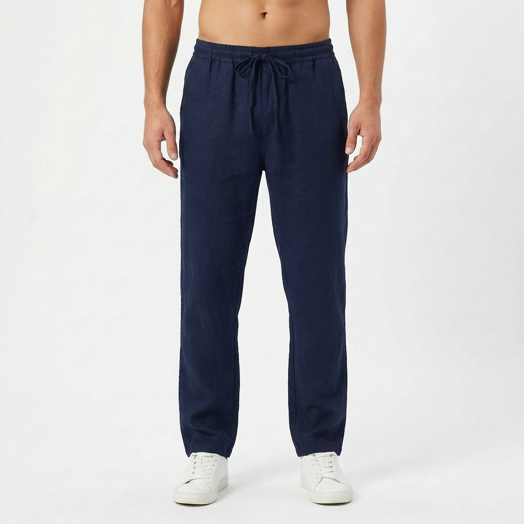 Pantalón Hombre Lino con Cintura Elástica Casual Verano
