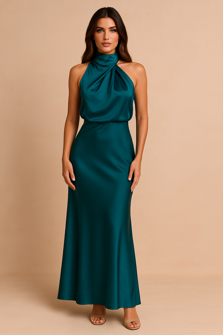 Vestido Largo de Satén Drapeado para Mujer – Elegante para Bodas y Fiestas