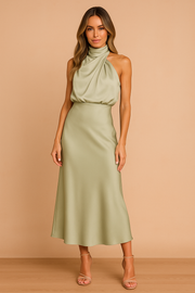 Vestido Largo de Satén Drapeado para Mujer – Elegante para Bodas y Fiestas
