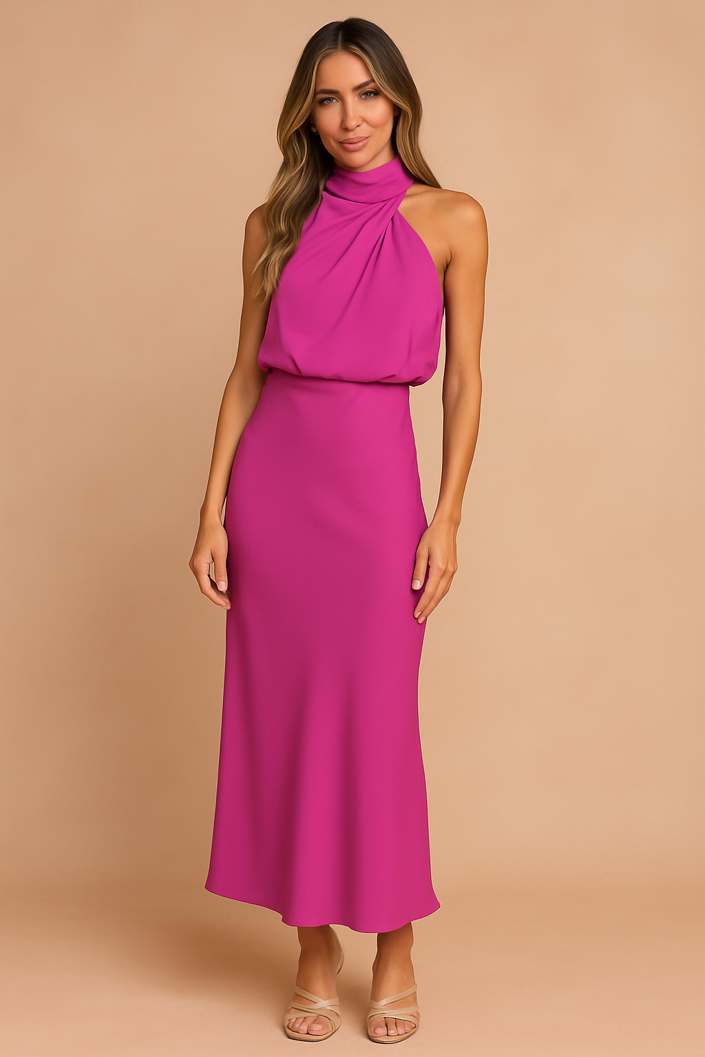 Vestido Largo de Satén Drapeado para Mujer – Elegante para Bodas y Fiestas