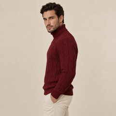 Men's Cable Knit Turtleneck Sweater - Chunky Pullover
