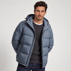 Chaqueta Acolchada con Capucha para Hombre, Cierre de Cremallera
