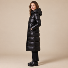 Women's Black Long Hooded Puffer Coat - Quilted Winter Parka