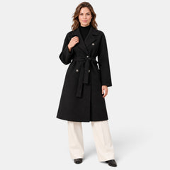 Women's Long Double-Breasted Belted Coat - Classic Overcoat
