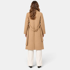 Women's Long Double-Breasted Belted Coat - Classic Overcoat