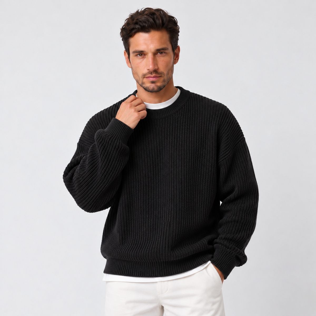Men's Crew Neck Knit Sweater - Casual Fall Pullover