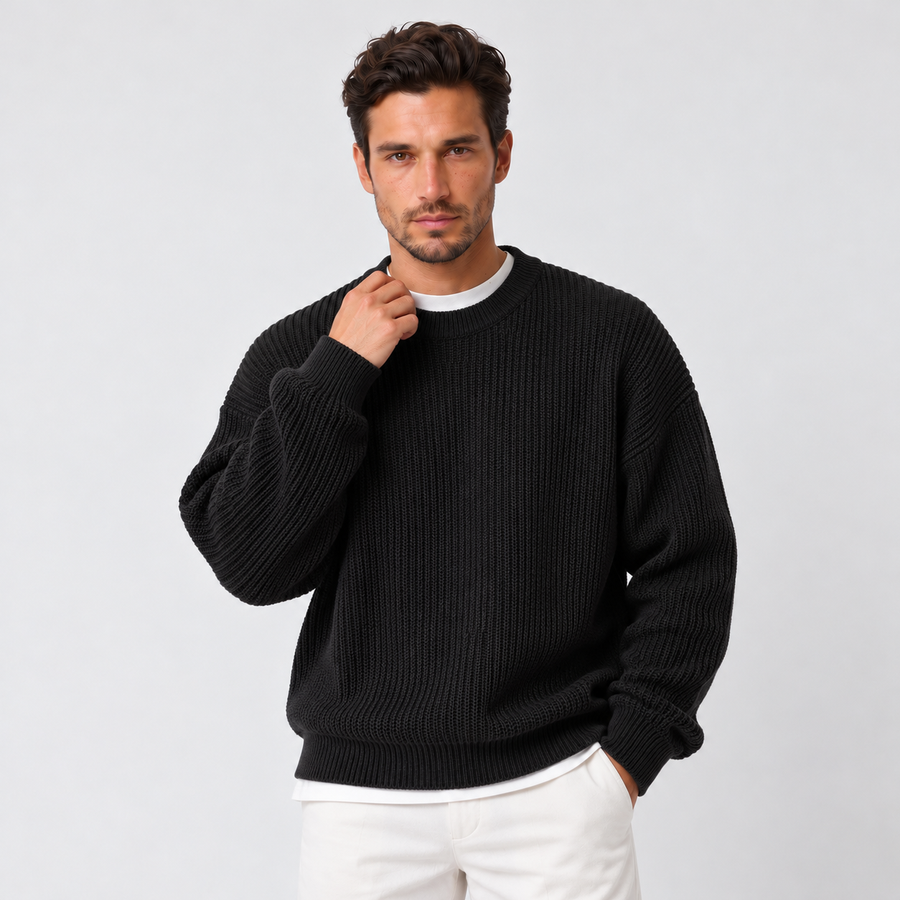 Men's Crew Neck Knit Sweater - Casual Fall Pullover