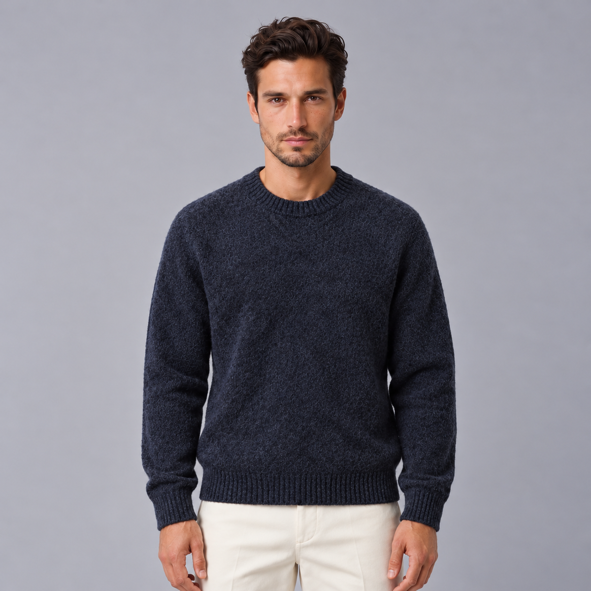 Men's Brushed Wool Knit Sweater - Soft Crew Neck Pullover