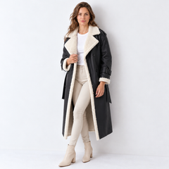 Women's Quilted Trench Coat with Sherpa Collar - Padded