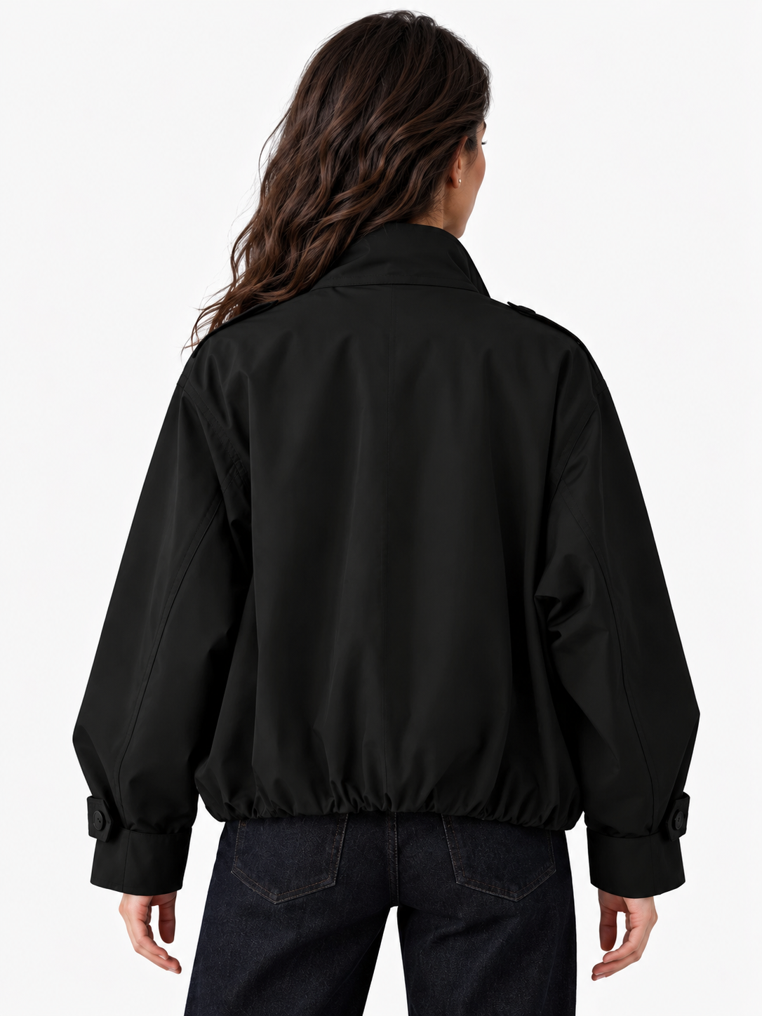 Chaqueta Mujer Trench Corta con Hebilla en el Cuello