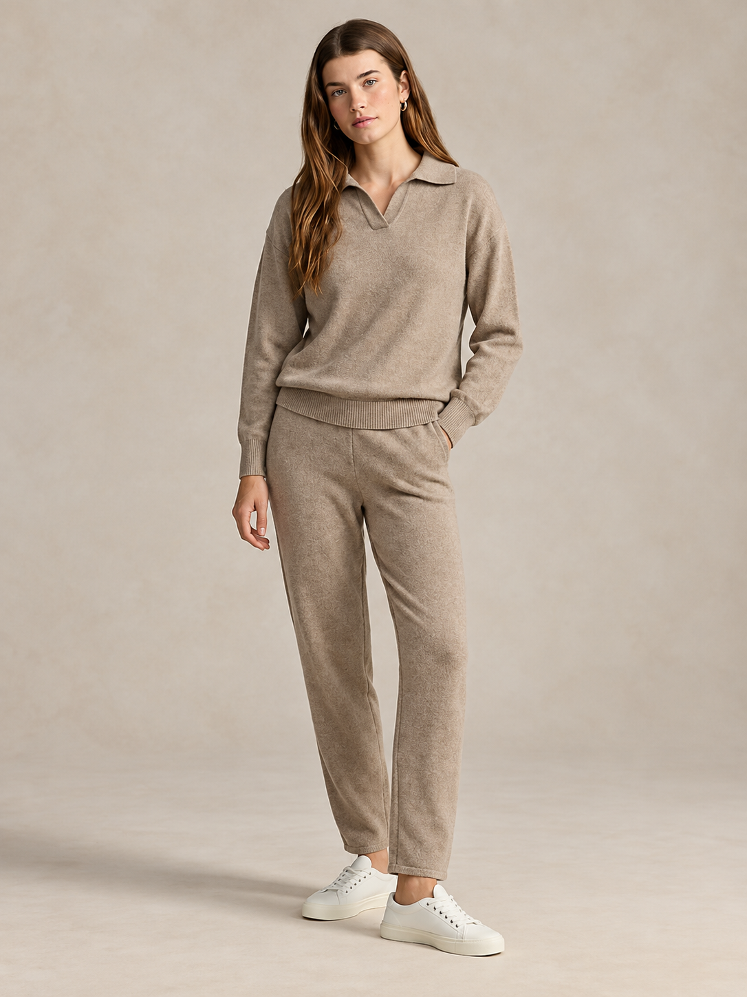 Women's Knitted Polo and Harem Pants Set