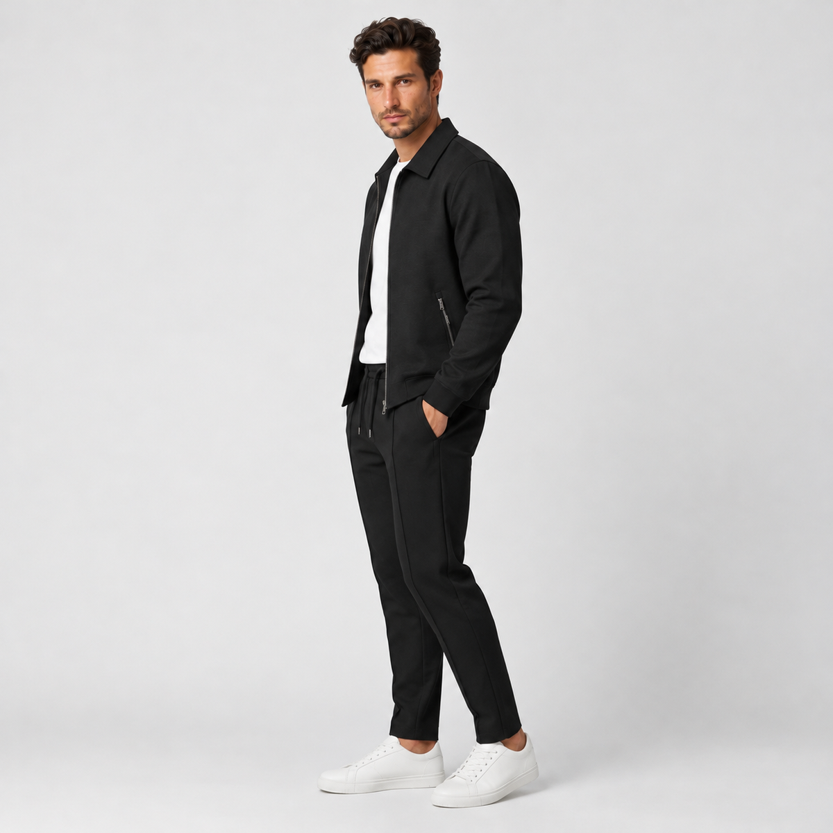 Men's Slim Fit Cotton Jacket and Pants Set - Two-Piece Casual Suit