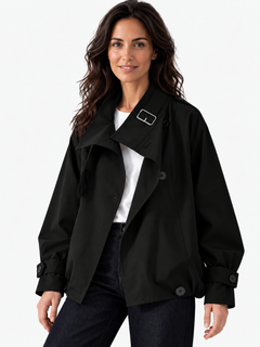 Chaqueta Mujer Trench Corta con Hebilla en el Cuello