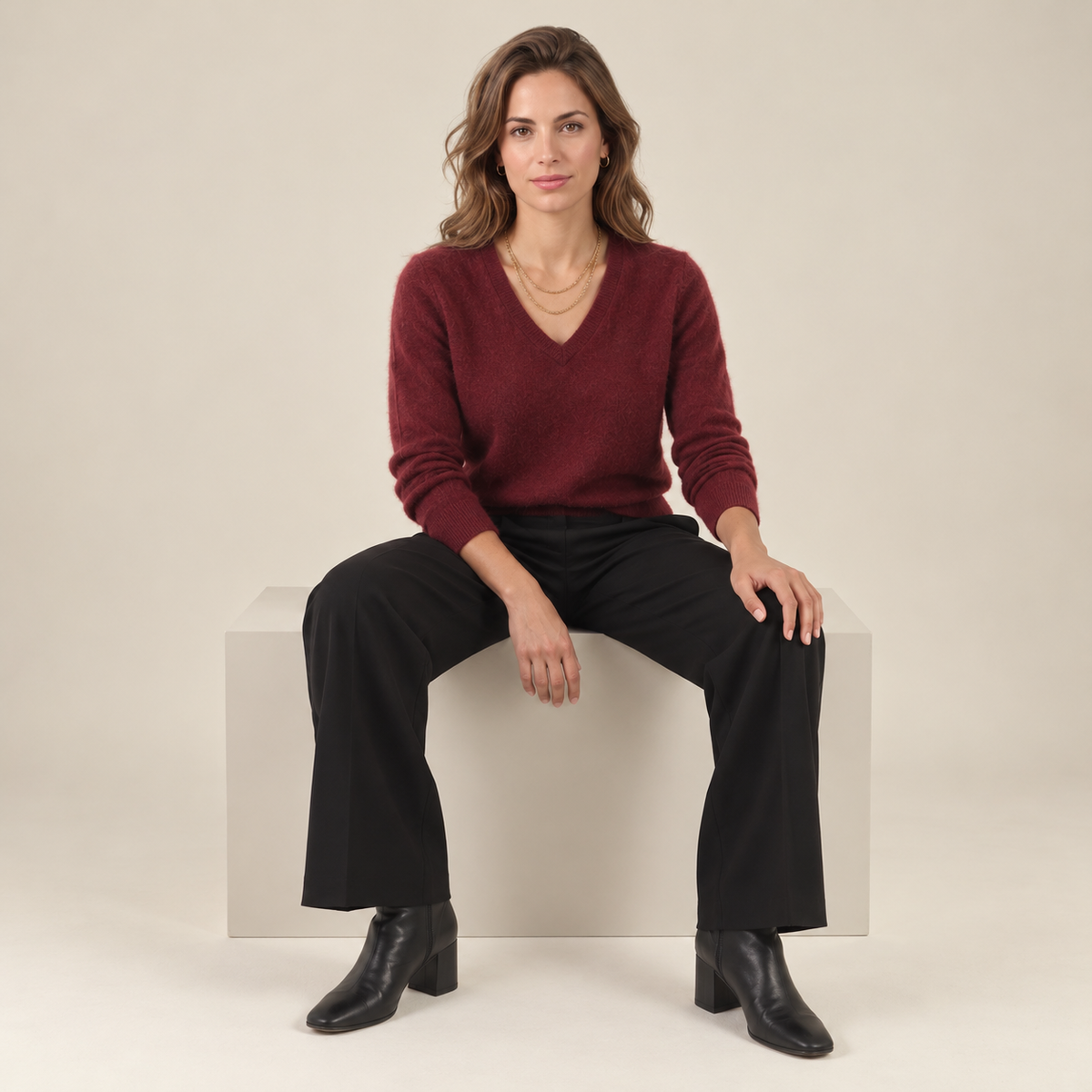 Jersey de Cashmere Mujer con Cuello Pico
