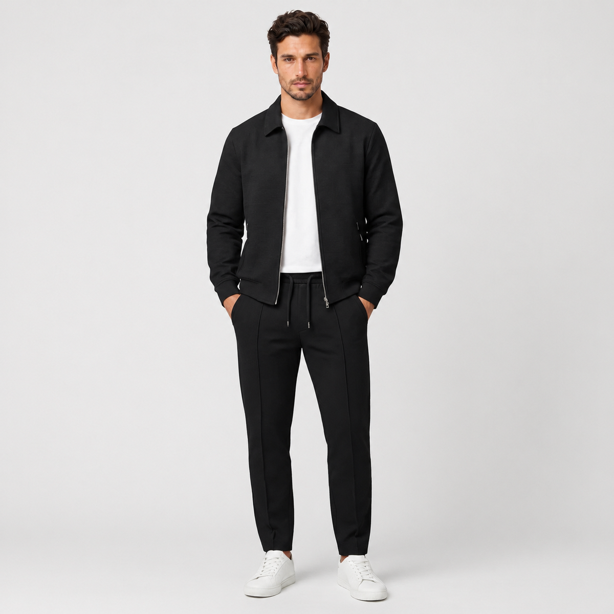 Men's Slim Fit Cotton Jacket and Pants Set - Two-Piece Casual Suit