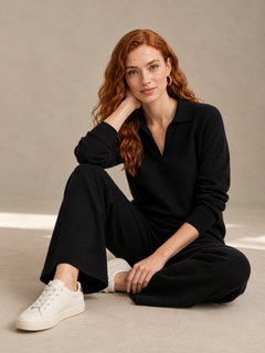 Women's Knitted Polo and Harem Pants Set